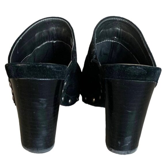 ME TOO Black Suede Leather Studded Platform Heeled Women's Clogs Mules Size 8M - Picture 6 of 9